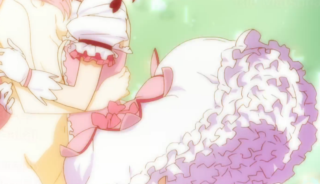 Transformation sequence in the Madoka Magica opening, demonstrating the nature of consciousness and self-care of the scene.